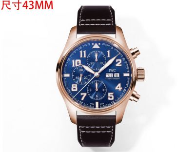 AAA Replica IWC Pilot Blue Dial Rose Gold Case 43mm Leather Strap Watch